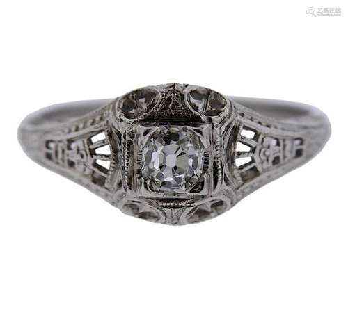 Art Deco Filigree Platinum Diamond Ring