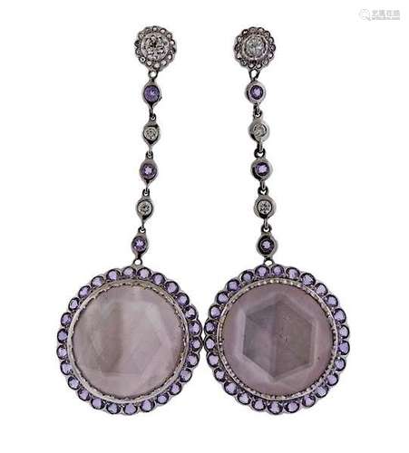 Laura Munder 18K Gold Diamond Amethyst Large Earrings