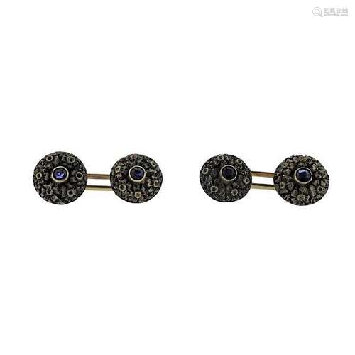 Antique Sapphire 18K Gold Cufflinks