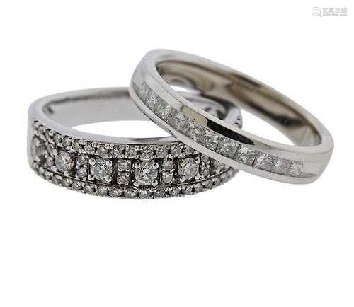 14k Gold Diamond Half Band Ring Set of 2