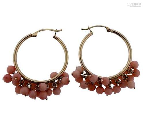 14k Gold Coral Hoop Earrings