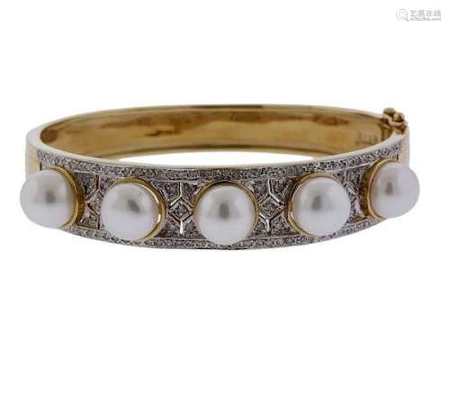 14k Gold Diamond Pearl Bracelet