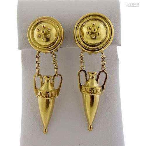 Elizabeth Locke 18K Gold Amphora Dangle Earrings