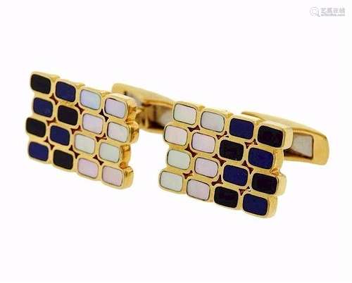 18k Gold Lapis Onyx MOP Inlay Cufflinks