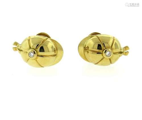 Piaget 18k Gold Diamond Baseball Cap Cufflinks