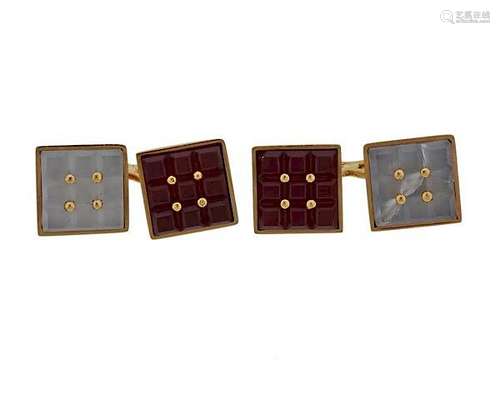 French 18k Gold Crystal Carnelian Cufflinks