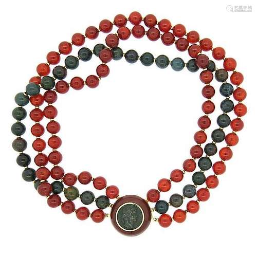 Trianon 14K Gold Bloodstone Carnelian Bead Necklace