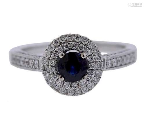 14K Gold Diamond Sapphire Double Halo Ring