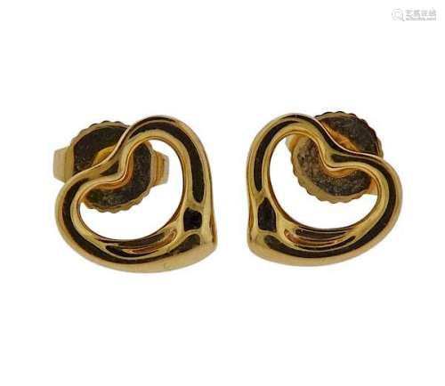 Tiffany & Co Peretti 18K Gold Open Heart Earrings