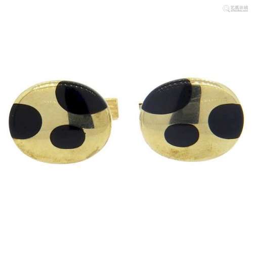 14K Gold  Onyx Inlay Oval Cufflinks