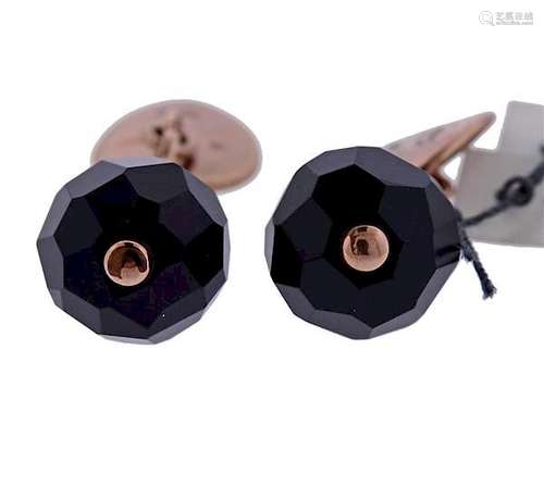 Pomellato Pour Un Homme 9k Gold Faceted Jet Cufflinks