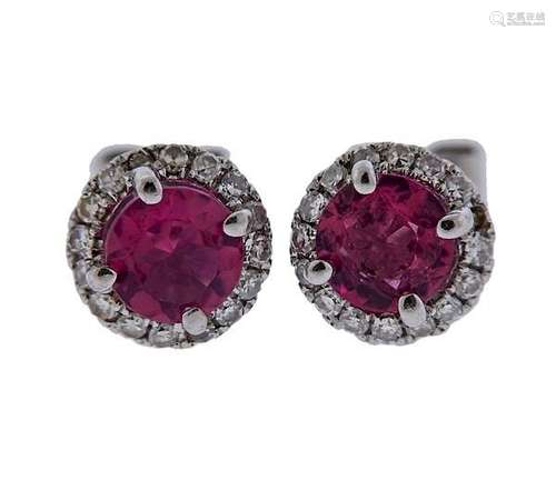 14k Gold Diamond Pink Gemstone Stud Earrings