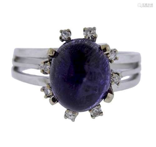 18k Gold Diamond Purple Stone Ring