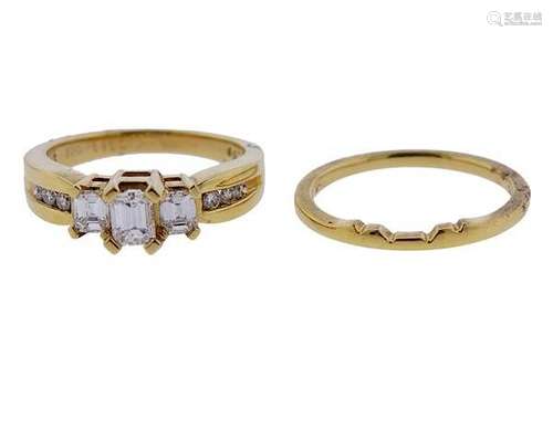 18K Gold Diamond Engagement Wedding Ring Set