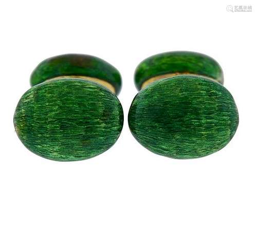 Green Enamel 18k Gold Cufflinks