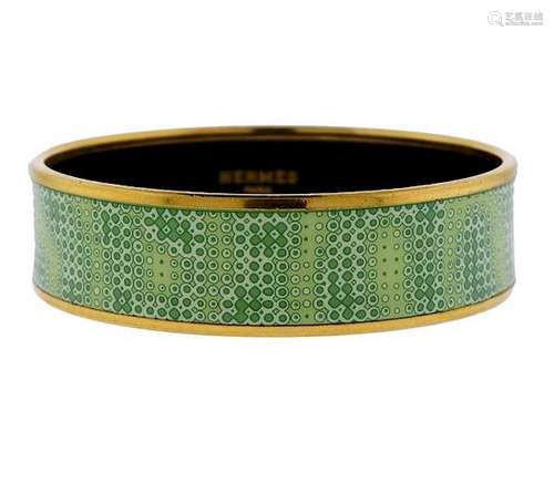 Hermes Enamel Gold Tone Metal Bangle Bracelet