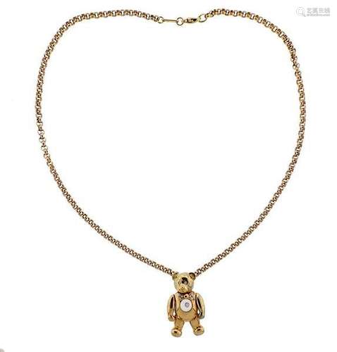 Chopard Happy Diamond 18K Gold Diamond Bear Pendant Necklace