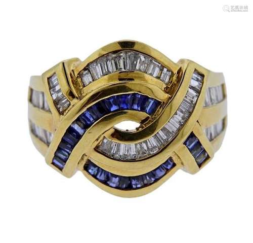 18K Gold Diamond Sapphire Ring