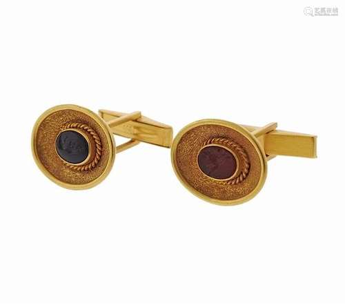 Ancient Roman Intaglio 14k Gold Cufflinks