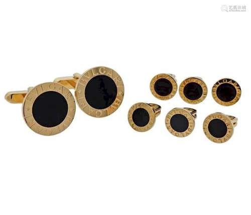 18K Gold  Onyx  Cufflinks Studs Set