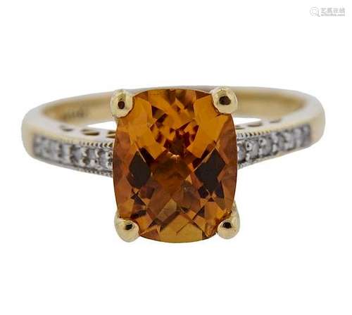 14K Gold Diamond Citrine Ring