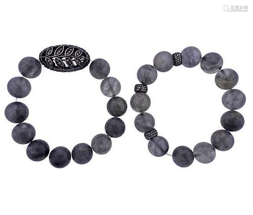 Sterling Silver Diamond Grey Quartz Bracelet Set