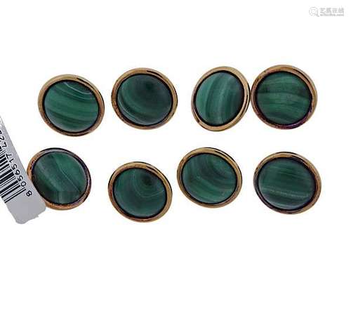 Buccellati Sterling Silver 18k Gold Malachite Button Set of 8