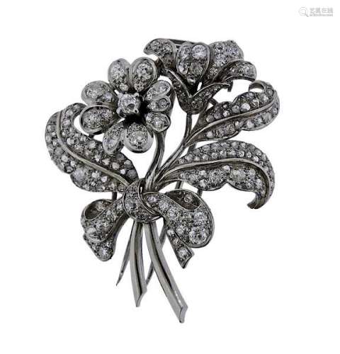 Platinum Diamond Flower Brooch Pin