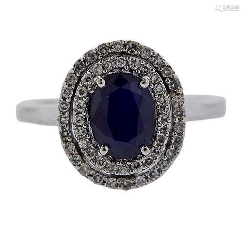 18K Gold Diamond Sapphire Double Halo Ring