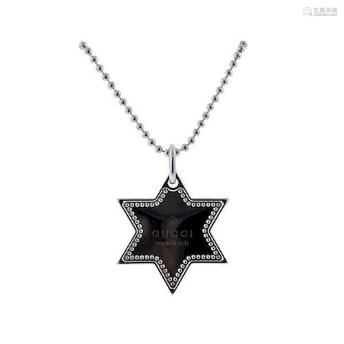 Gucci Sterling Silver Star Tag Pendant Necklace