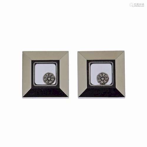 Chopard Happy Diamonds 18k Gold Square Stud Earrings 83 2938