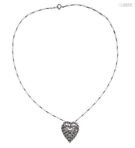 14k Gold Diamond Heart Brooch Pendant Necklace