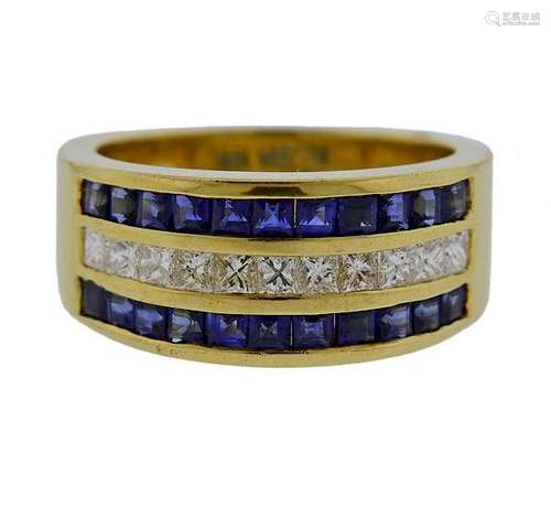 18K Gold Diamond Sapphire Band Ring