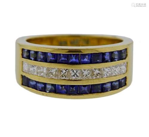 18K Gold Diamond Sapphire Band Ring