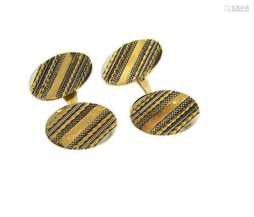 Art Deco 18k Two Tone Gold Oval Cufflinks