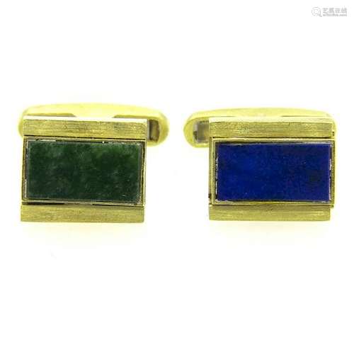 18k Gold Nephrite Lapis Reversible Cufflinks