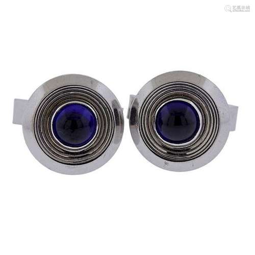 Mid Century 14k Gold Blue Stone Cufflinks