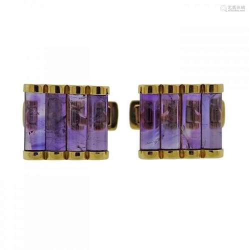 1980s 18k Gold Amethyst Cufflinks