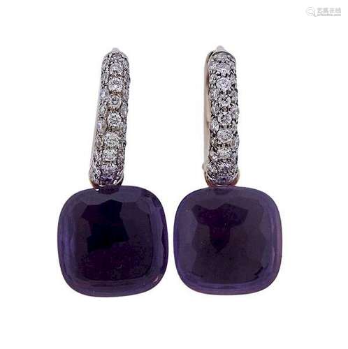 Pomellato Nudo Amethyst Diamond 18k Gold Earrings