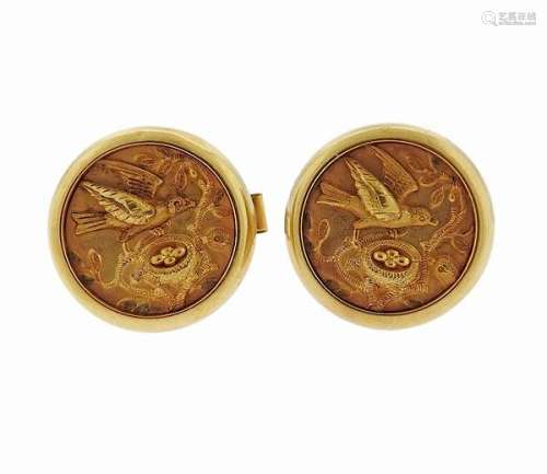 Antique Victorian 14K Gold Bird's Nest Cufflinks