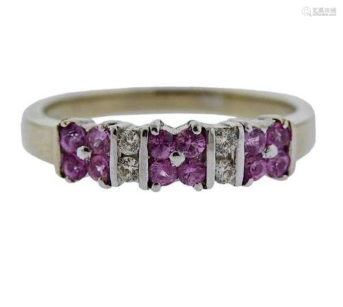 14K Gold Diamond Pink Sapphire Band Ring