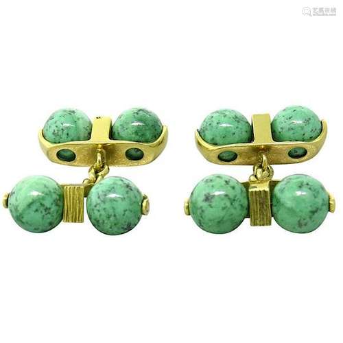 Continental European Gemstone 18k Gold Cufflinks