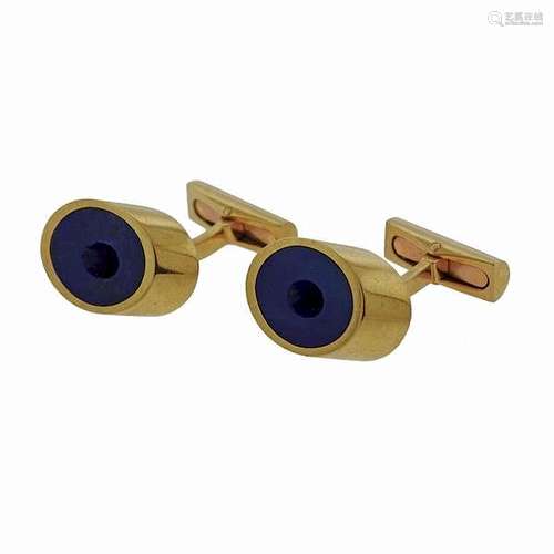 1970s French 18k Gold Lapis Lazuli Cufflinks