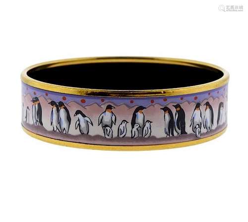 Hermes Enamel Penguin Motif Bangle Bracelet