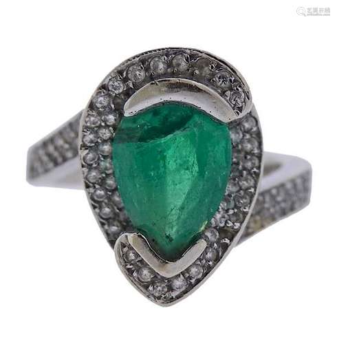 14k Gold Emerald Diamond Ring