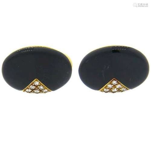 Onyx Diamond Hardstone 18k Gold Cufflinks