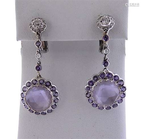 Laura Munder 18K Gold Diamond Amethyst Earrings