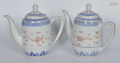 70年代 青花玲珑茶壶两件