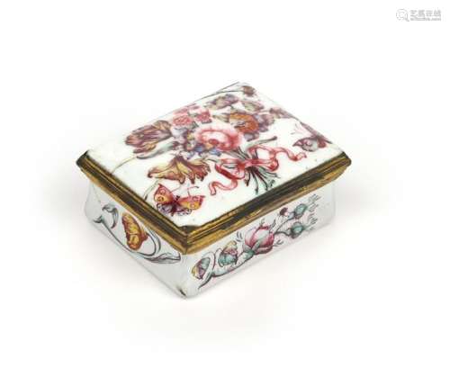 An English enamel snuff box c.1770, of rectangular...;