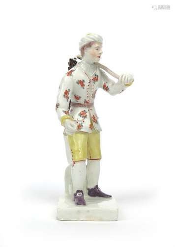 A Bow figure of a woodsman c.1755, a bundle of fag...;